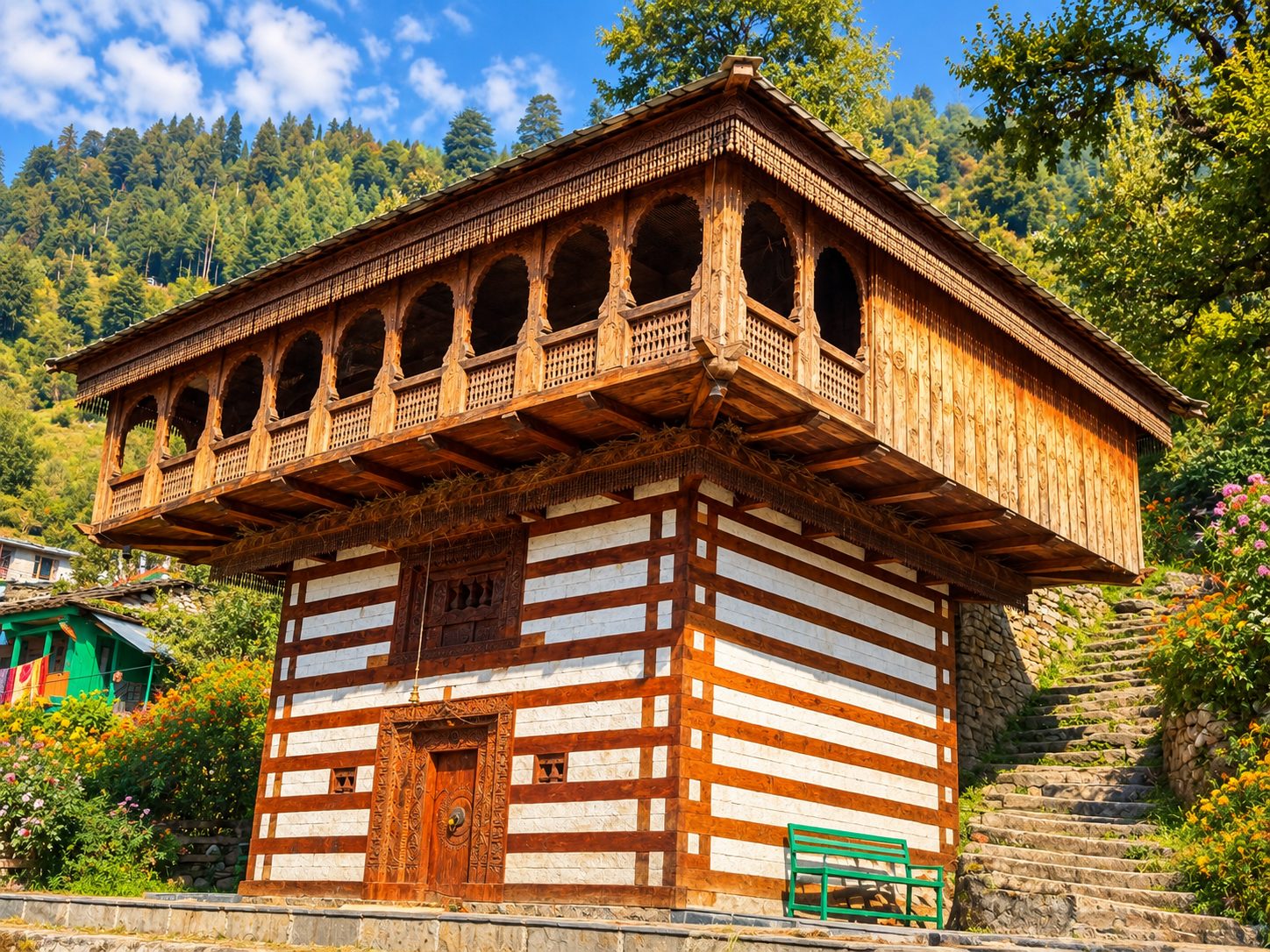 Traditional wooden Kanyal village temple